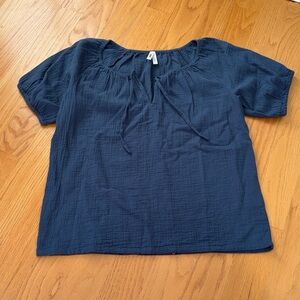 Pact Coastal Double Gauze Boho Popover Blouse French navy Size Small